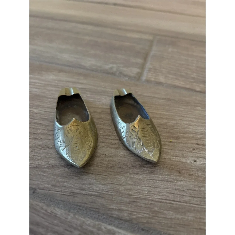 Two 3 1/2 Inch Vintage Brass‎ Shoe Micro Ashtrays Made In India